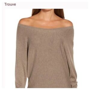 TROUVE Off the Shoulder Sweater Tunic Tan/Brown size S